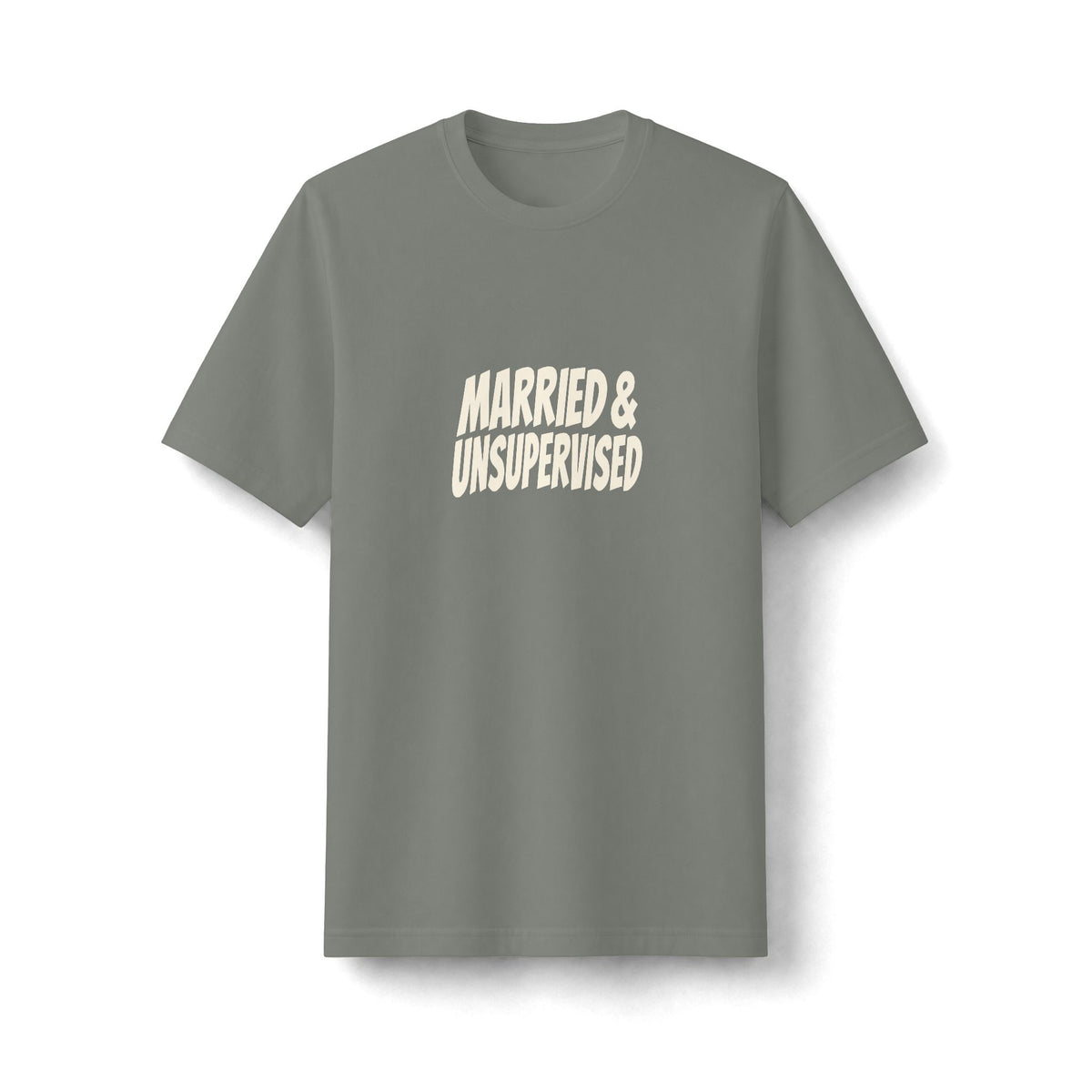 "Married & Unsupervised" funny couples graphic on a black Next Level heavyweight oversized tee - Couples Therapy Apparel (view 2)