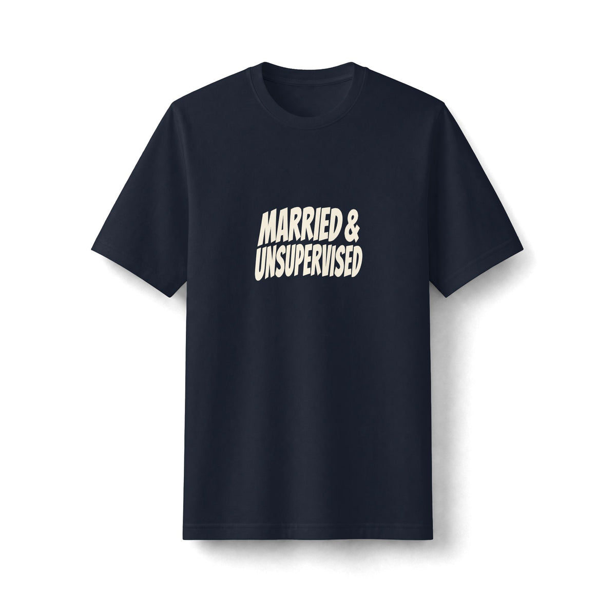 "Married & Unsupervised" funny couples graphic on a black Next Level heavyweight oversized tee - Couples Therapy Apparel (view 3)