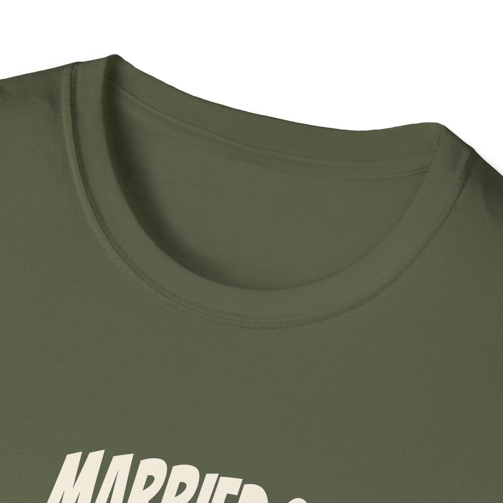 "Married & Unsupervised" funny couples graphic on a Gildan Softstyle unisex tee - Couples Therapy Apparel (view 9)