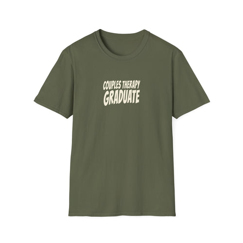 "Couples Therapy Graduate" funny couples graphic on a Gildan Softstyle unisex tee - Couples Therapy Apparel (view 2)