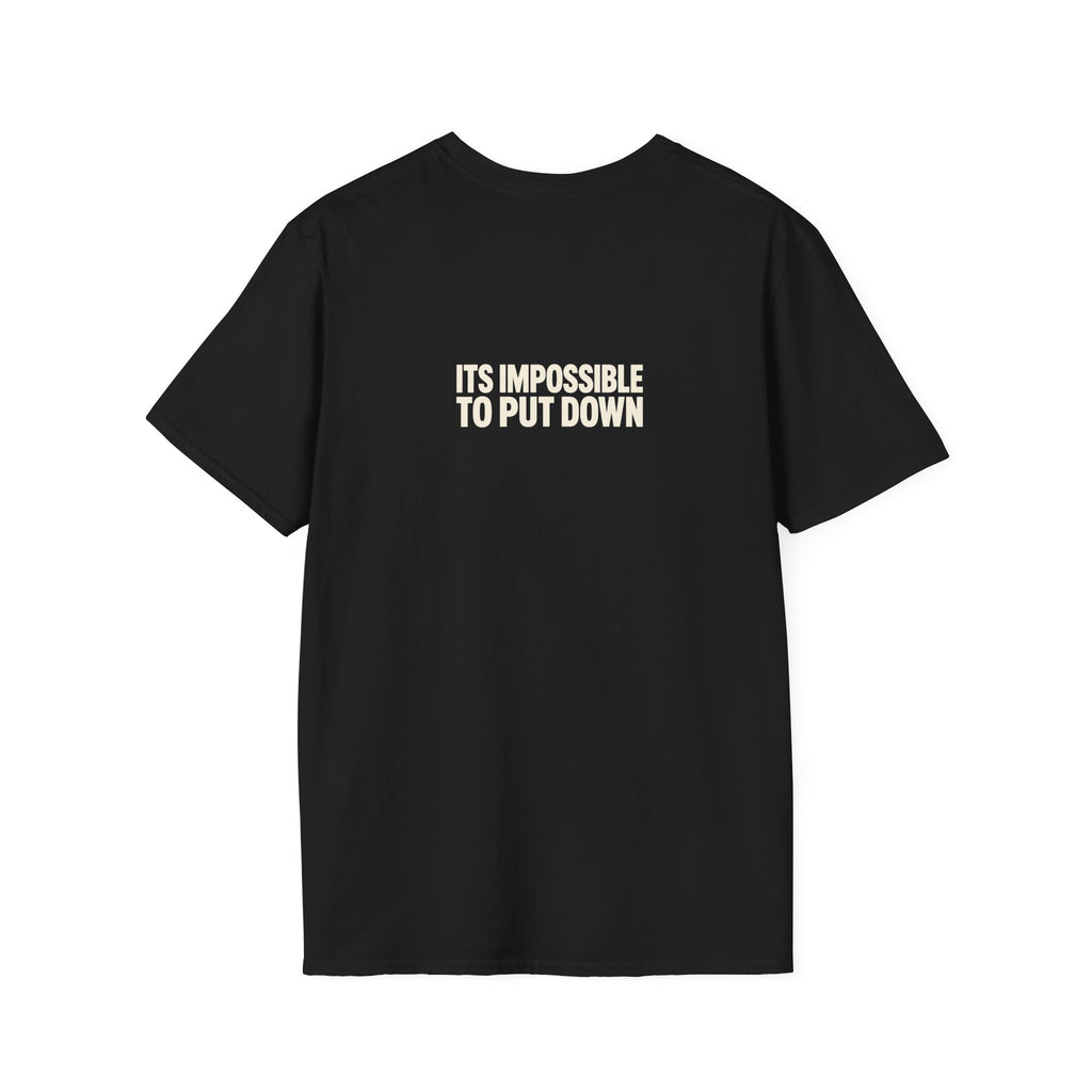 "Anti-Gravity Book" funny couples graphic on a Gildan Softstyle unisex tee - Couples Therapy Apparel (view 5)