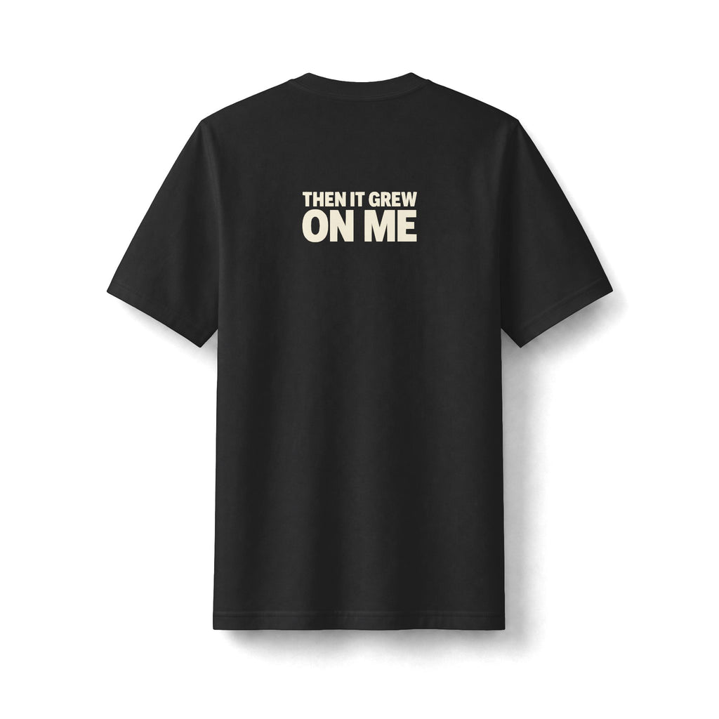 "I Used to Hate Facial Hair" funny couples graphic on a black Next Level heavyweight oversized tee - Couples Therapy Apparel (view 5)