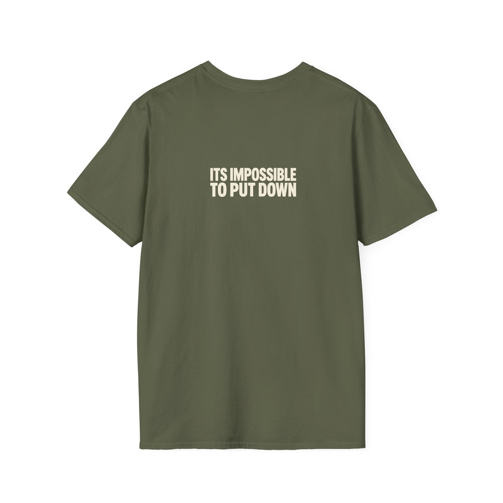 "Anti-Gravity Book" funny couples graphic on a Gildan Softstyle unisex tee - Couples Therapy Apparel (view 8)