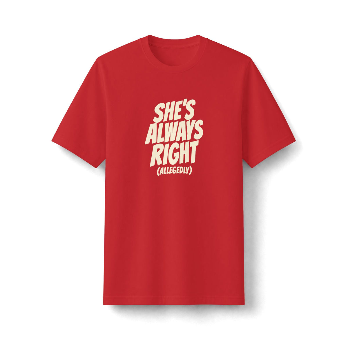 "She's Always Right (Allegedly)" funny couples graphic on a black Next Level heavyweight oversized tee - Couples Therapy Apparel (view 4)
