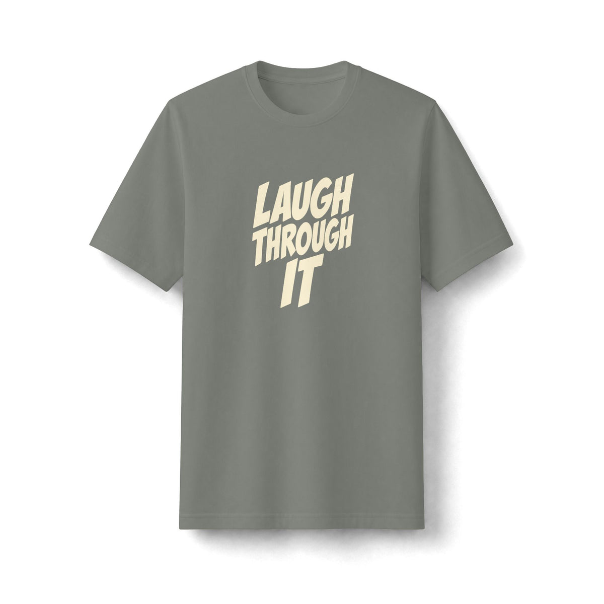 "Laugh Through It" funny couples graphic on a black Next Level heavyweight oversized tee - Couples Therapy Apparel (view 2)