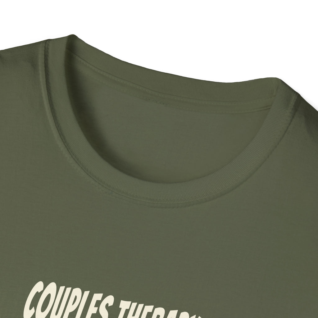 "Couples Therapy Graduate" funny couples graphic on a Gildan Softstyle unisex tee - Couples Therapy Apparel (view 9)