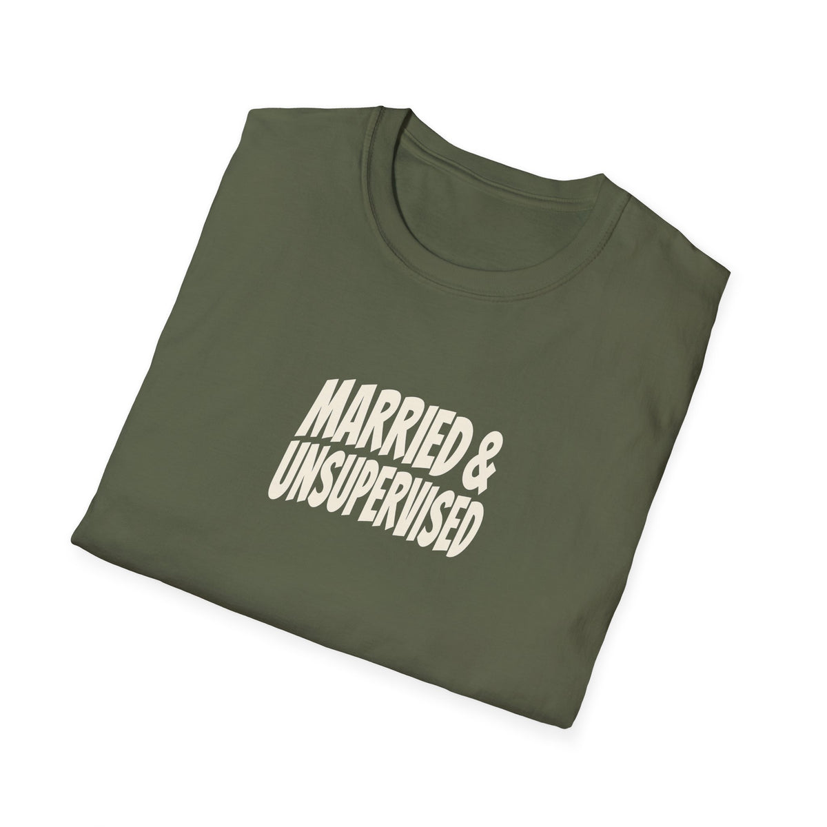 "Married & Unsupervised" funny couples graphic on a Gildan Softstyle unisex tee - Couples Therapy Apparel (view 10)