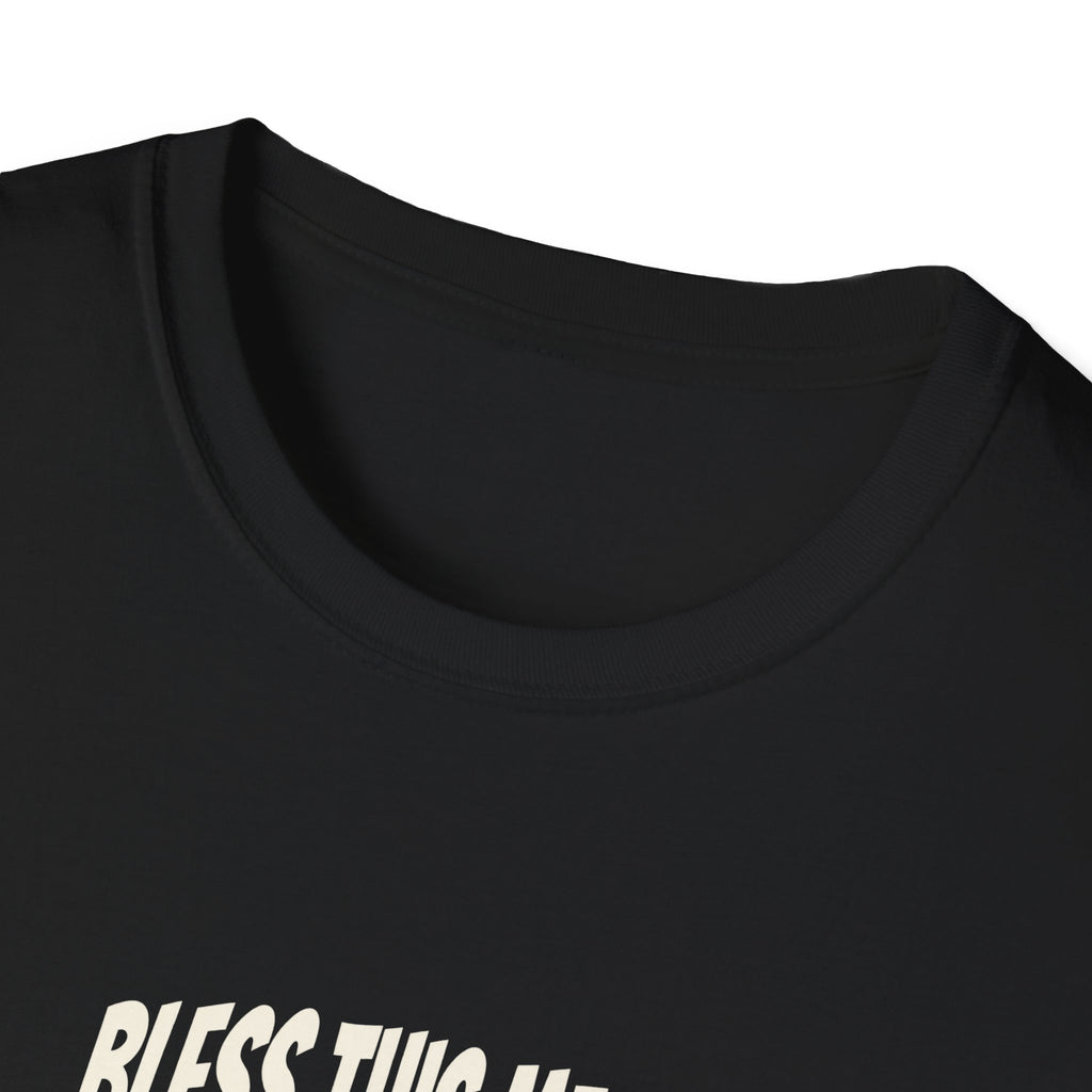 "Bless This Mess We Call a Marriage" funny couples graphic on a Gildan Softstyle unisex tee - Couples Therapy Apparel (view 6)