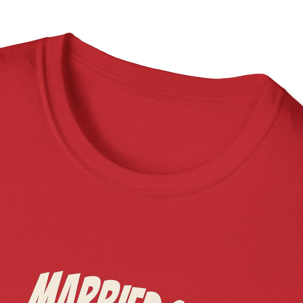 "Married & Unsupervised" funny couples graphic on a Gildan Softstyle unisex tee - Couples Therapy Apparel (view 15)