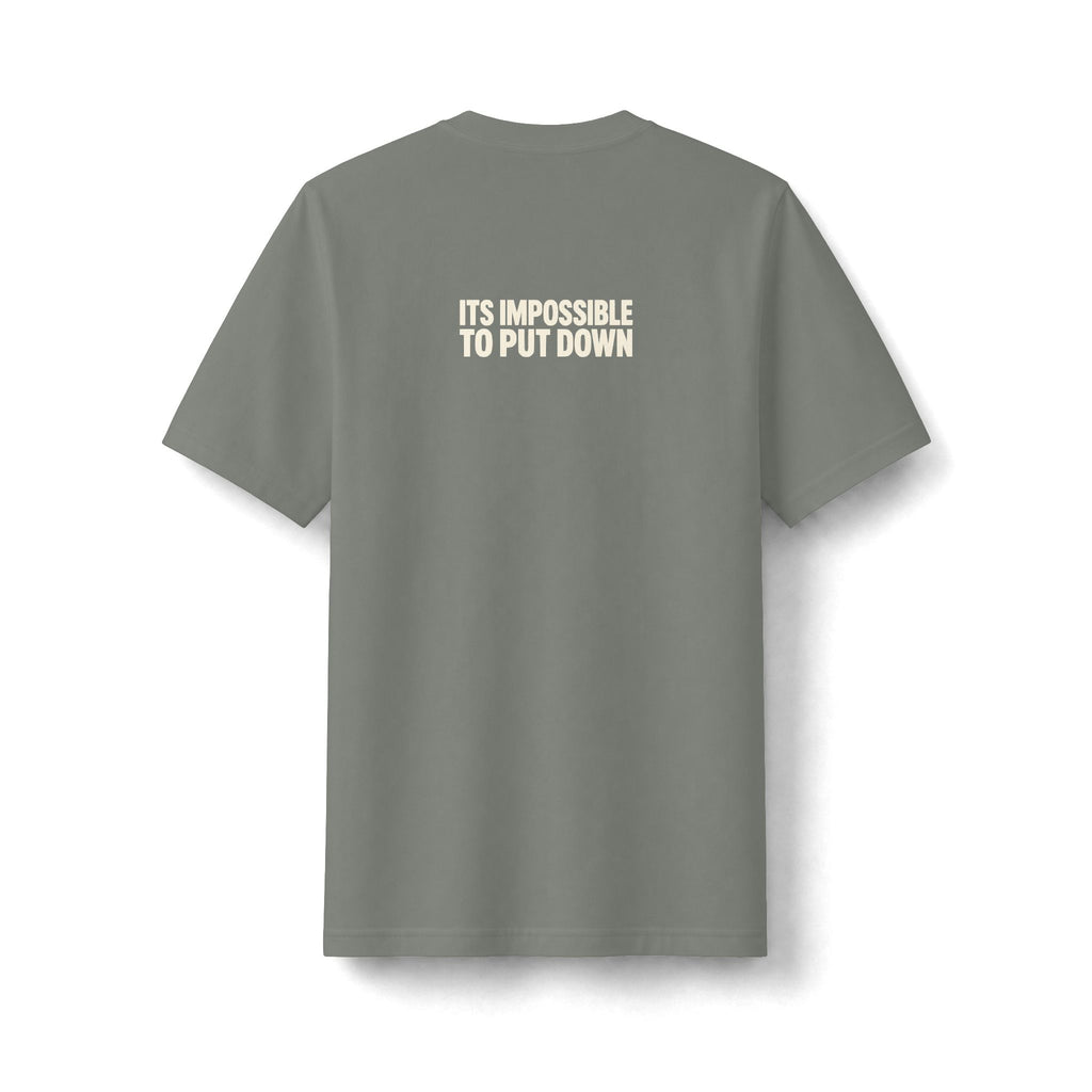 "Anti-Gravity Book" funny couples graphic on a black Next Level heavyweight oversized tee - Couples Therapy Apparel (view 6)