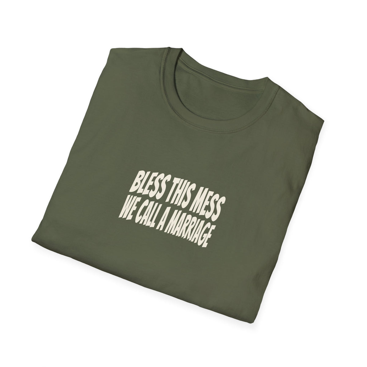 "Bless This Mess We Call a Marriage" funny couples graphic on a Gildan Softstyle unisex tee - Couples Therapy Apparel (view 10)