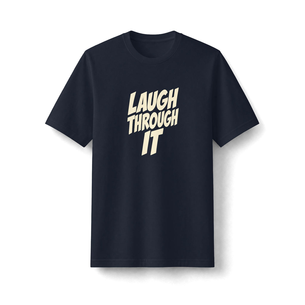 "Laugh Through It" funny couples graphic on a black Next Level heavyweight oversized tee - Couples Therapy Apparel (view 3)