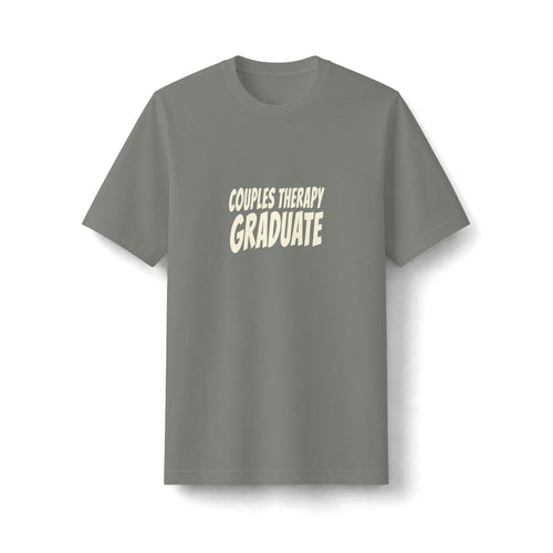 "Couples Therapy Graduate" funny couples graphic on a black Next Level heavyweight oversized tee - Couples Therapy Apparel (view 2)