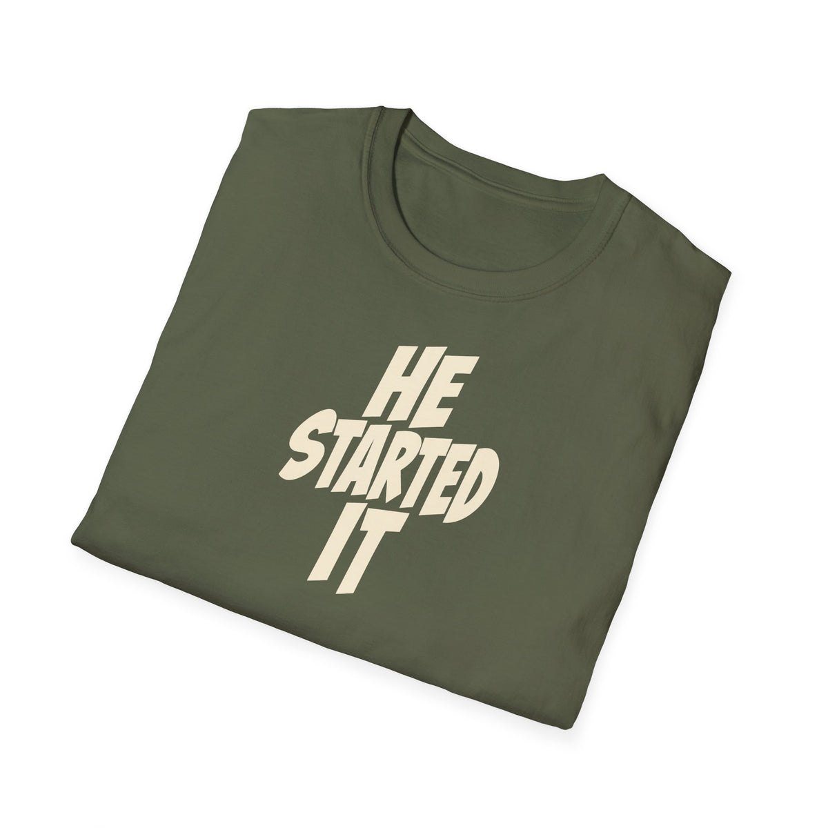 "He Started It" funny couples graphic on a Gildan Softstyle unisex tee - Couples Therapy Apparel (view 10)