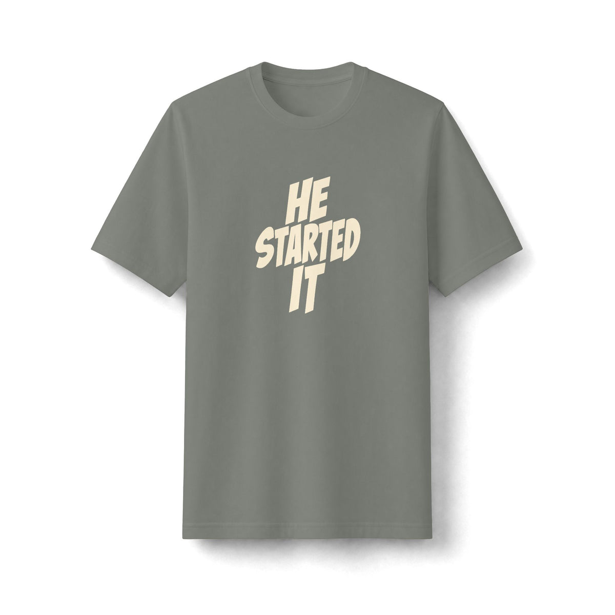 "He Started It" funny couples graphic on a black Next Level heavyweight oversized tee - Couples Therapy Apparel (view 2)
