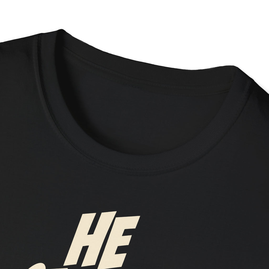 "He Started It" funny couples graphic on a Gildan Softstyle unisex tee - Couples Therapy Apparel (view 6)